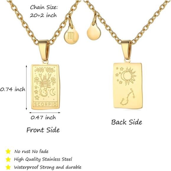 Zodiac Sign Necklace for Women Constellation Tarot Card Pendant Double Sided - Picture 3 of 14